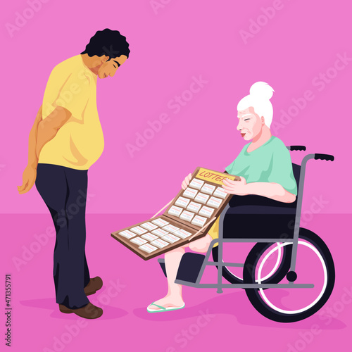 Person with disability selling to people on the street