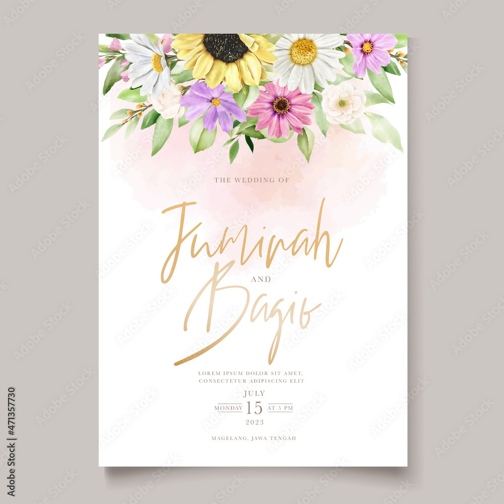 watercolor sun flower and daisy wedding invitation card set watercolor sun flower and daisy wedding invitation card set