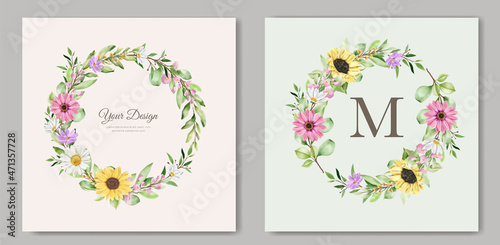 watercolor sun flower and daisy wedding invitation card set 