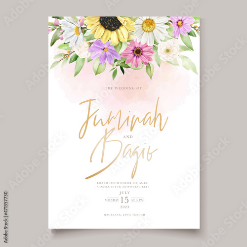 watercolor sun flower and daisy wedding invitation card set  © lukasdedi