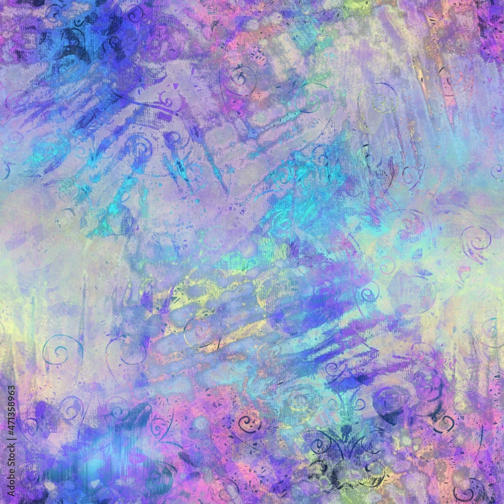 Obraz premium Seamless iridescent rainbow light pattern for print. High quality illustration. Swirly mix of pastel colors resembling holographic foil. Fantasy spectrum mermaid fantastical pattern for print.