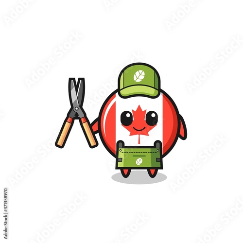 cute canada flag as gardener mascot