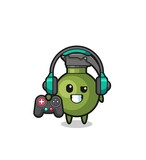 grenade gamer mascot holding a game controller