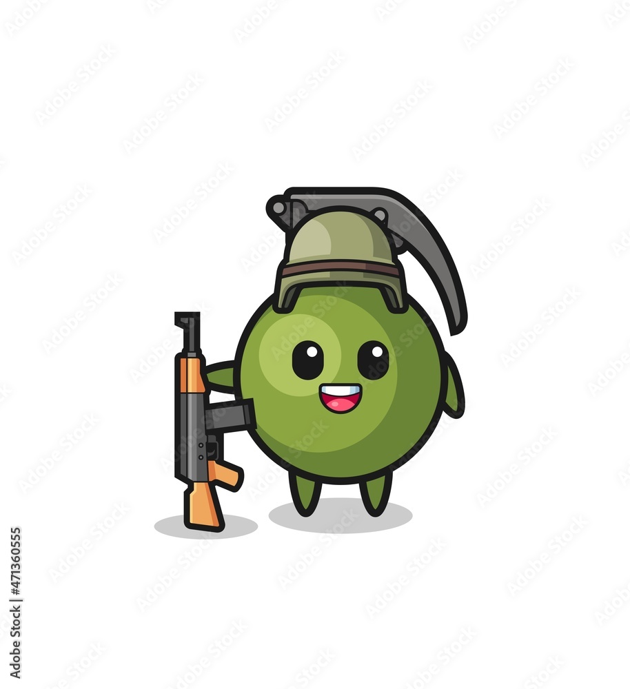 cute grenade mascot as a soldier