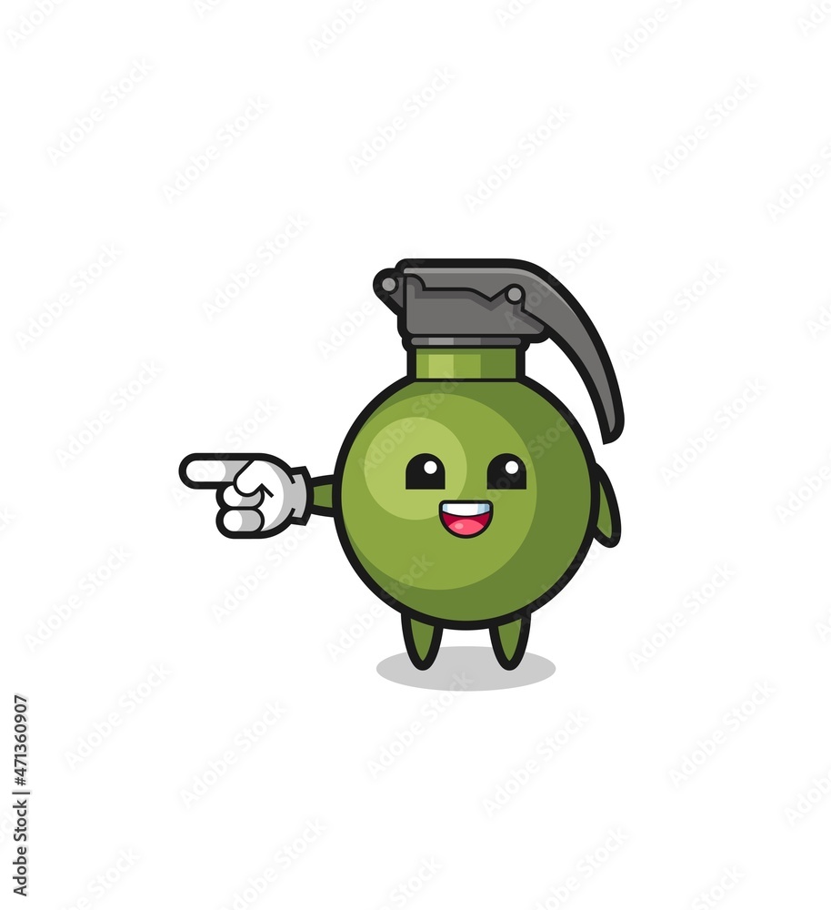 grenade cartoon with pointing left gesture