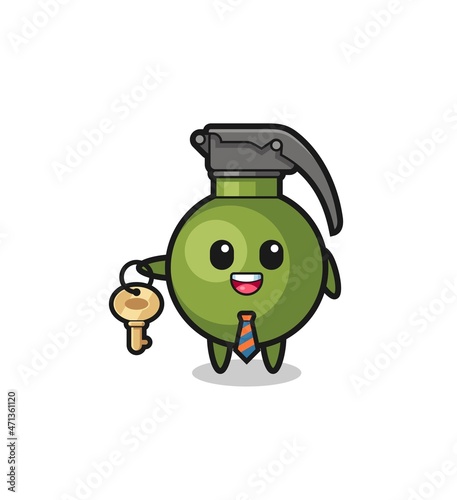 cute grenade as a real estate agent mascot