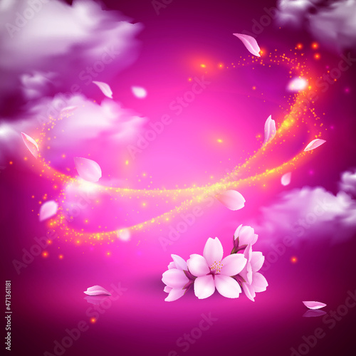 Beautiful pink flower background and magic light with clouds Stock premium Vectoral illustration