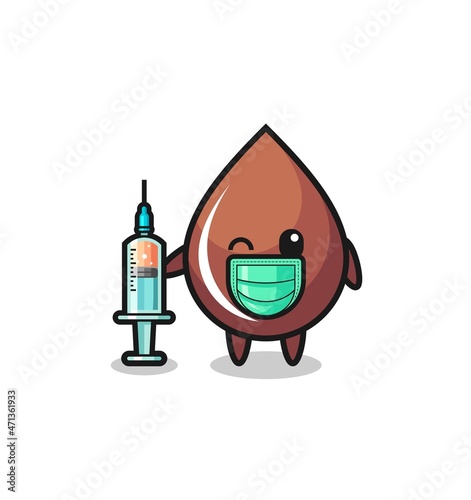 chocolate drop mascot as vaccinator