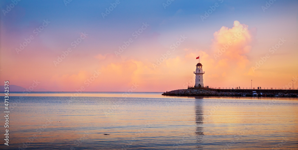 Alanya lighthouse at sunset time