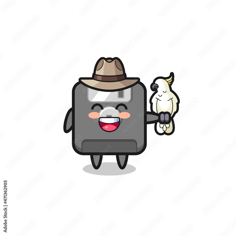 floppy disk zookeeper mascot with a parrot