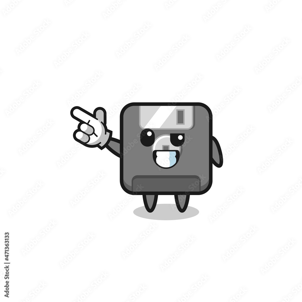 floppy disk mascot pointing top left floppy disk mascot pointing top left