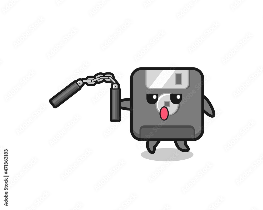 cartoon of floppy disk using nunchaku cartoon of floppy disk using nunchaku