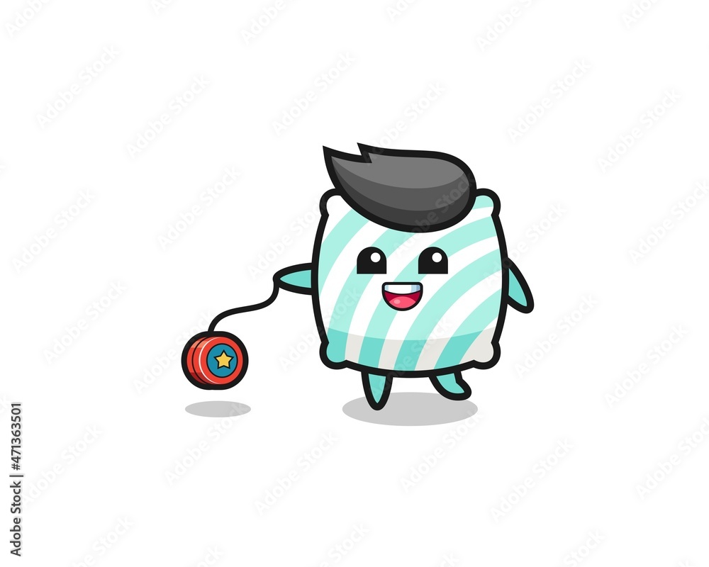 cartoon of cute pillow playing a yoyo