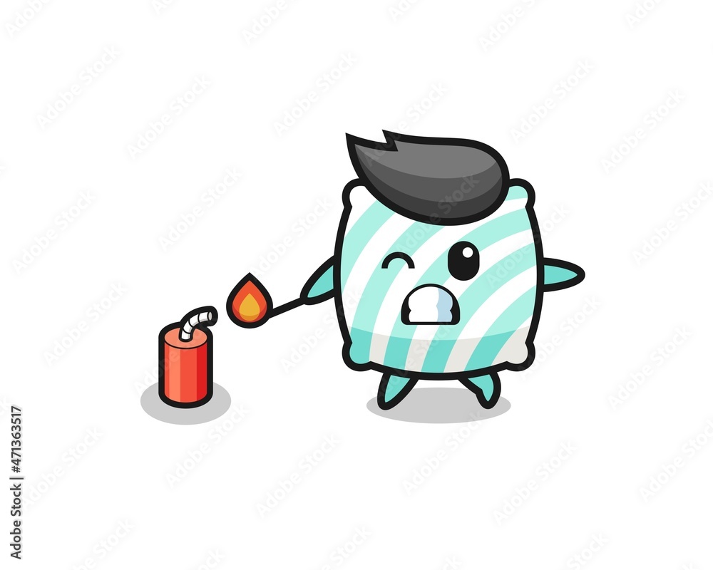 Obraz premium pillow mascot illustration playing firecracker