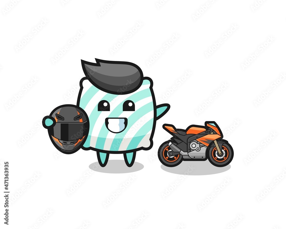 cute pillow cartoon as a motorcycle racer