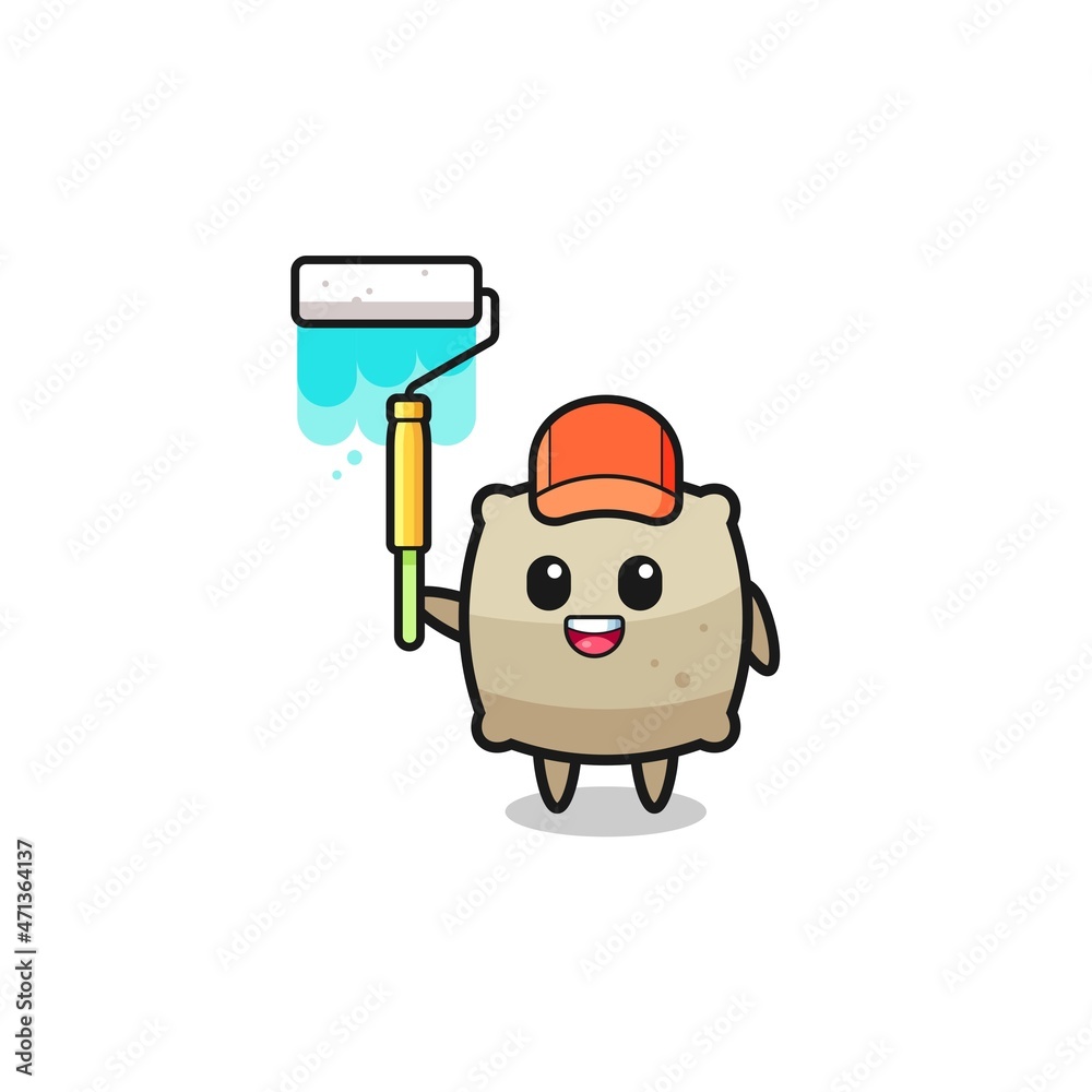 the sack painter mascot with a paint roller