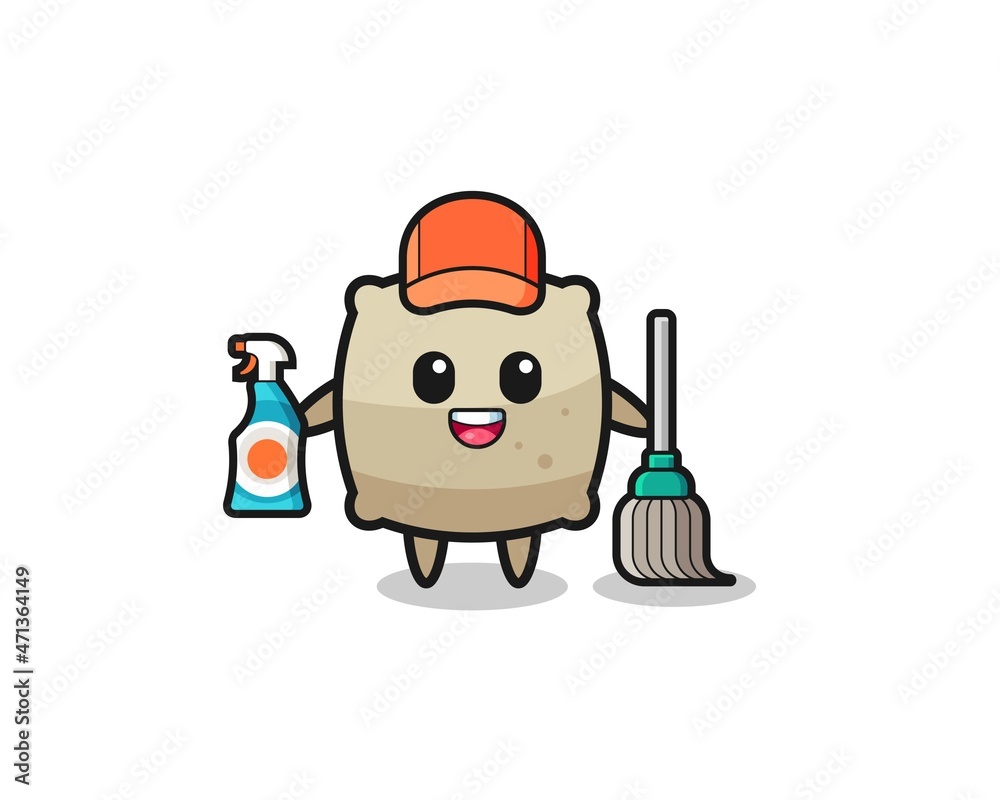 cute sack character as cleaning services mascot