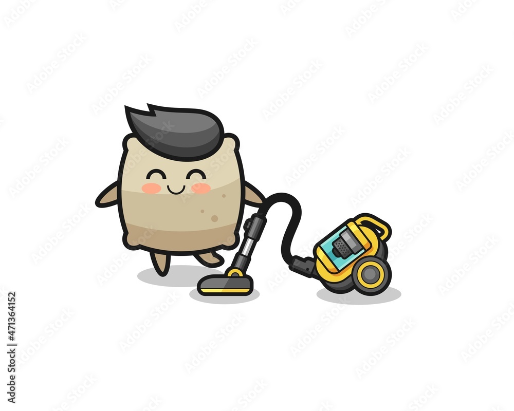 Fototapeta premium cute sack holding vacuum cleaner illustration