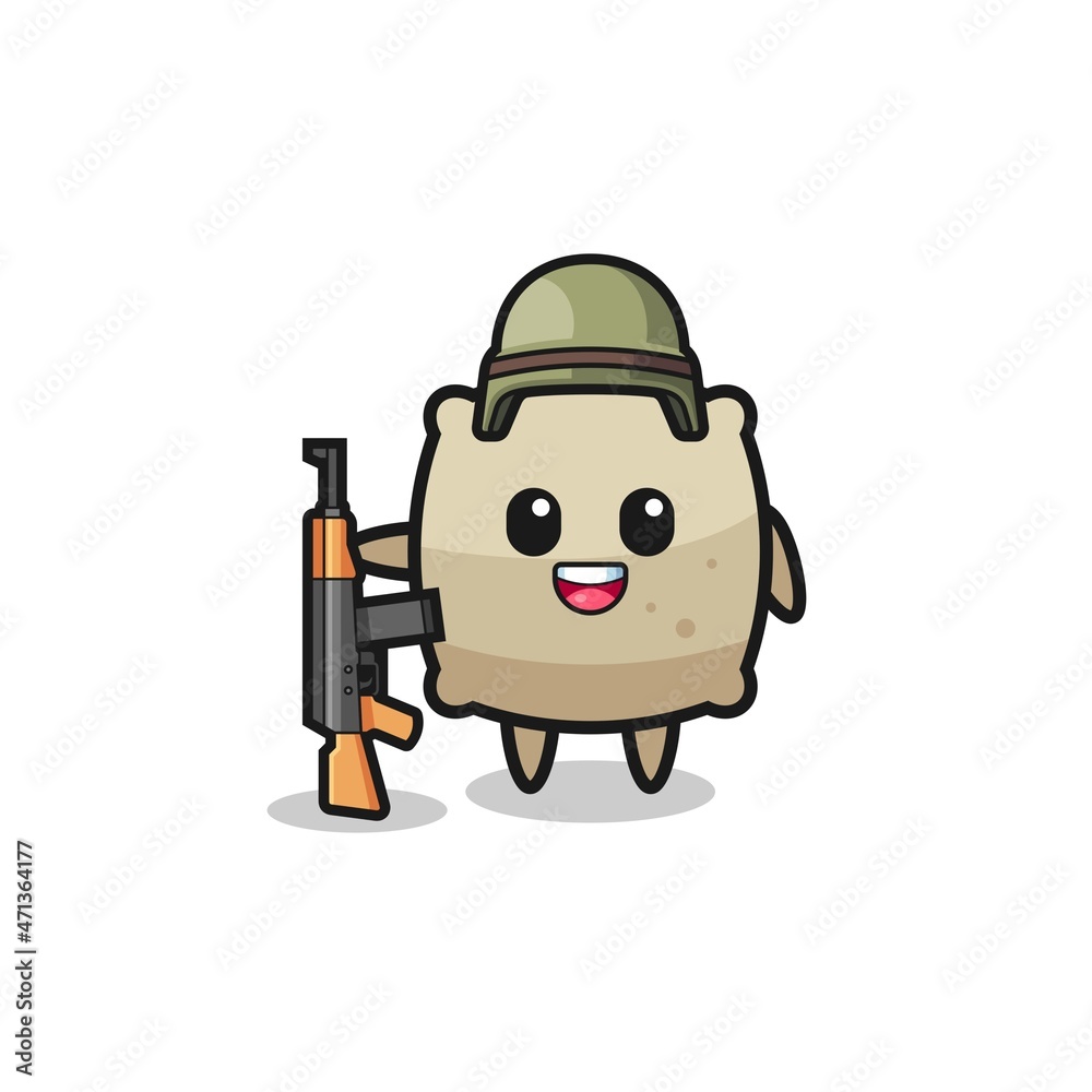 cute sack mascot as a soldier