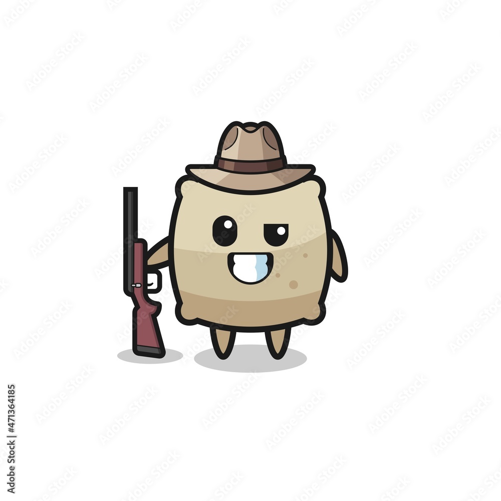 sack hunter mascot holding a gun
