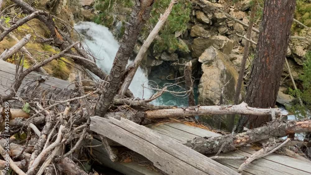 Mountain waterfall in the forest. Landscape and wildlife of the North Caucasus. Traveling in Russia
