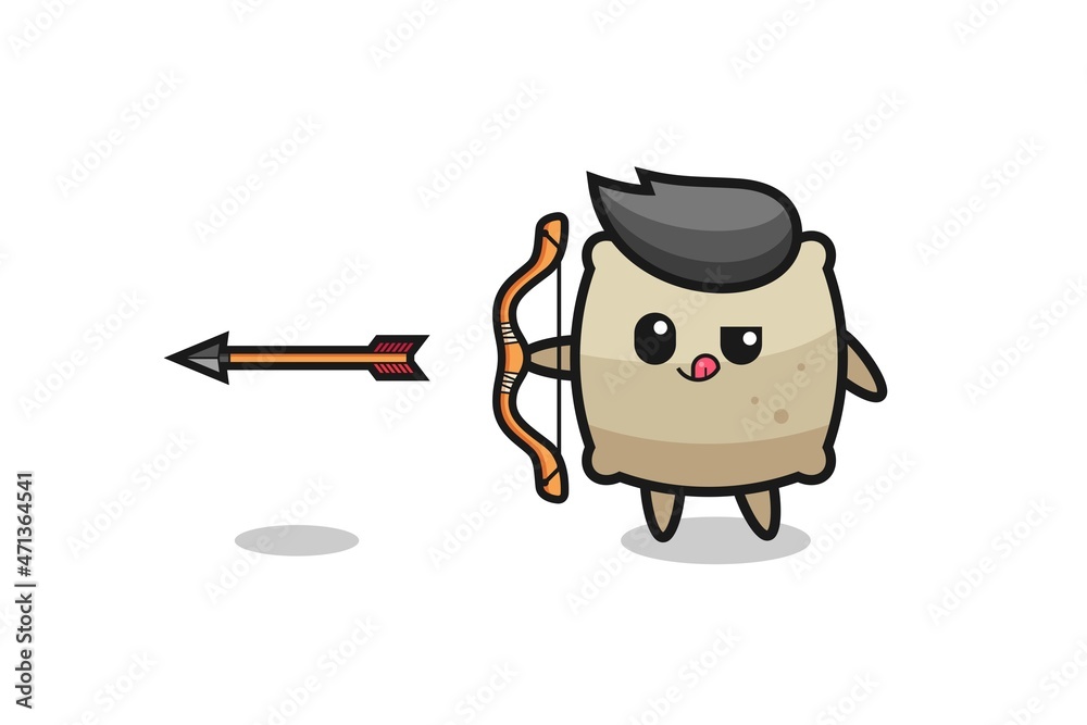 illustration of sack character doing archery