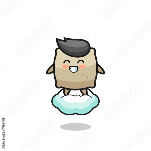 cute sack illustration riding a floating cloud © heriyusuf