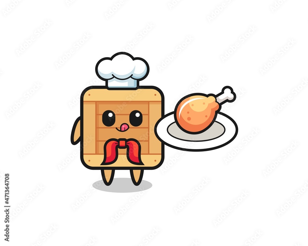 wooden box fried chicken chef cartoon character