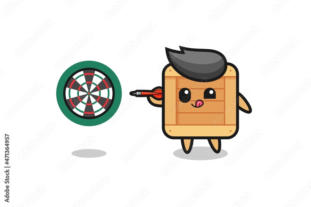 Fototapeta premium cute wooden box is playing dart