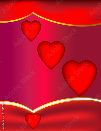 Red Love gift bag background with set of red hearts and gold frames on Natural Rose Red color