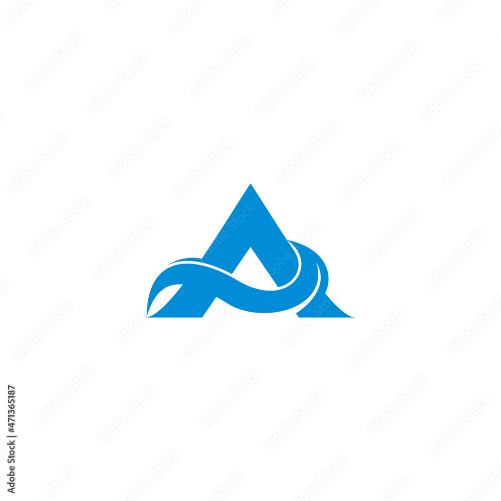 Fototapeta premium letter a blue waves curves flow geometric logo vector