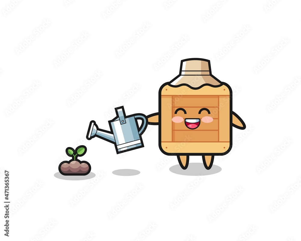 cute wooden box is watering plant seeds cute wooden box is watering plant seeds