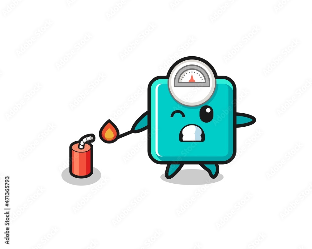 weight scale mascot illustration playing firecracker weight scale mascot illustration playing firecracker