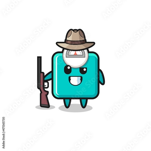 weight scale hunter mascot holding a gun