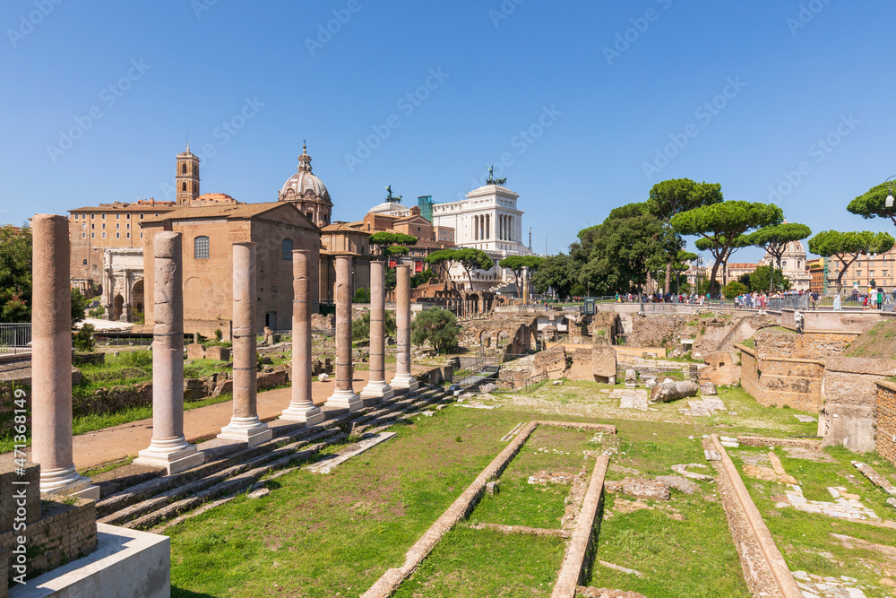 Forum Romanum in Rome, Italy. In a distance the Fatherland Altar.