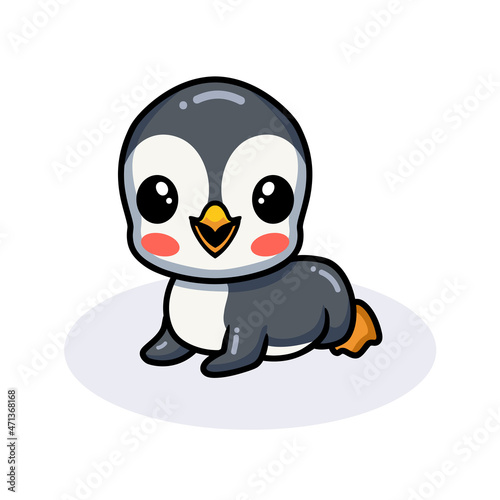 Cute little penguin cartoon lying down © frescostudio