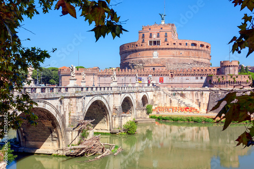 Castel Sant'Angelo and its statues at sunrise, Rome, Italy