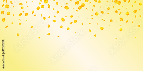 Korean won coins falling. Interesting scattered WON coins. Korea money. Tempting jackpot, wealth or success concept. Vector illustration.