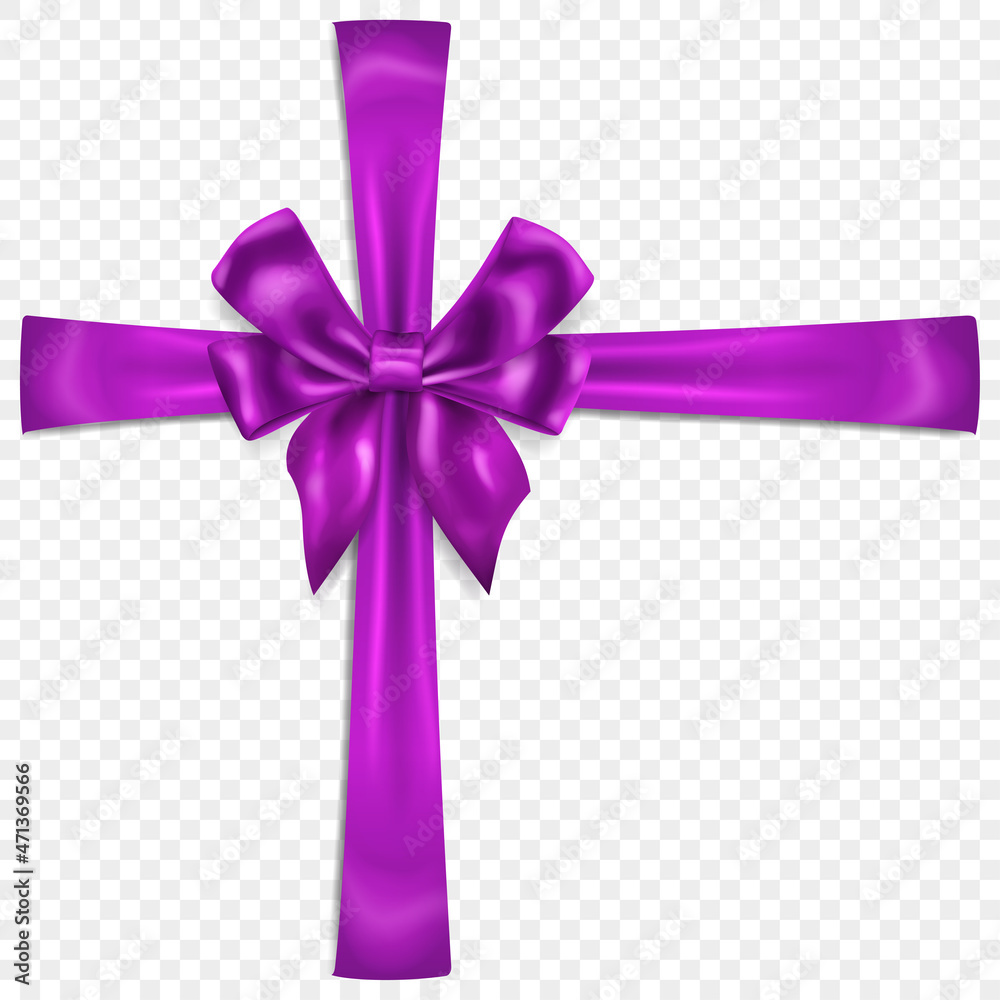 Beautiful purple bow with crosswise ribbons with shadow, isolated on transparent background. Transparency only in vector format Beautiful purple bow with crosswise ribbons with shadow, isolated on transparent background. Transparency only in vector format