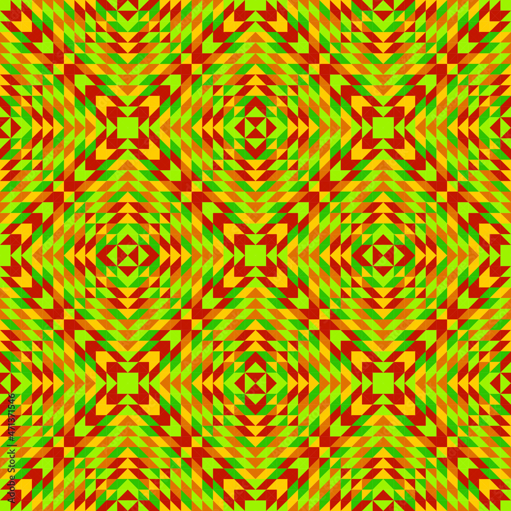 Bright seamless pixel pattern in Mexican style. Vivid tribal geometric triangles and squares ornament. Aztec rug background. Bright seamless pixel pattern in Mexican style. Vivid tribal geometric triangles and squares ornament. Aztec rug background.