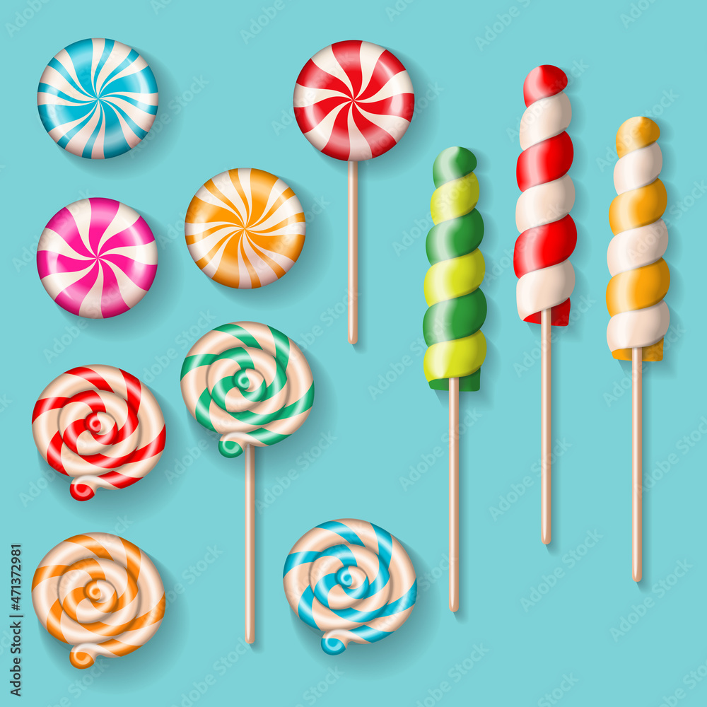 Set of sweet candies isolated on white background. Set of sweet candies isolated on white background.