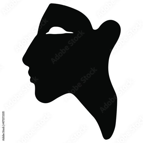 Head in profile of ancient Egyptian pharaoh Akhenaten. Amarna relief. Black and white silhouette.