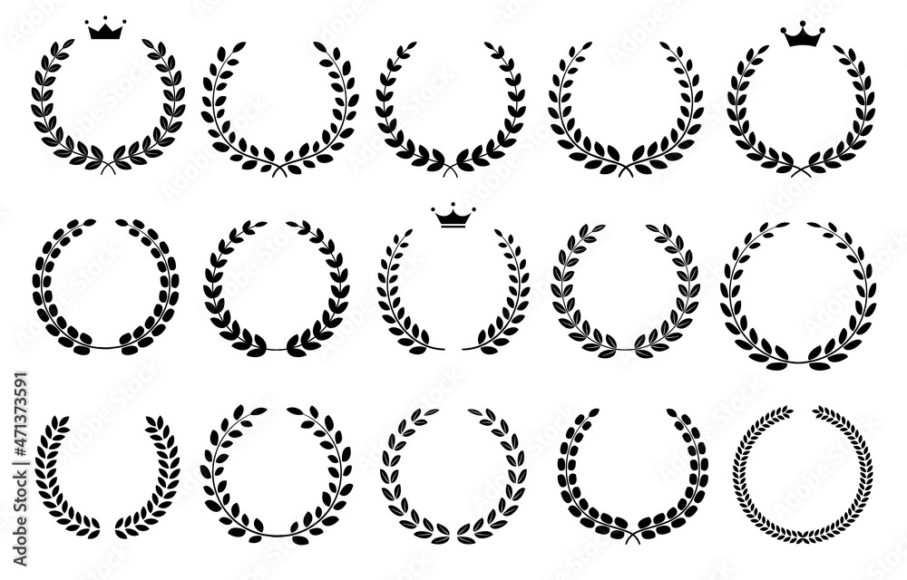 モノクロのシンプルな月桂冠イラストセット Vektornyj Obekt Stock Adobe Stock