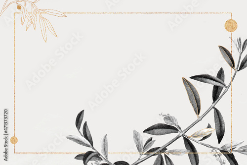 Rectangle gold frame with olive branch pattern vector