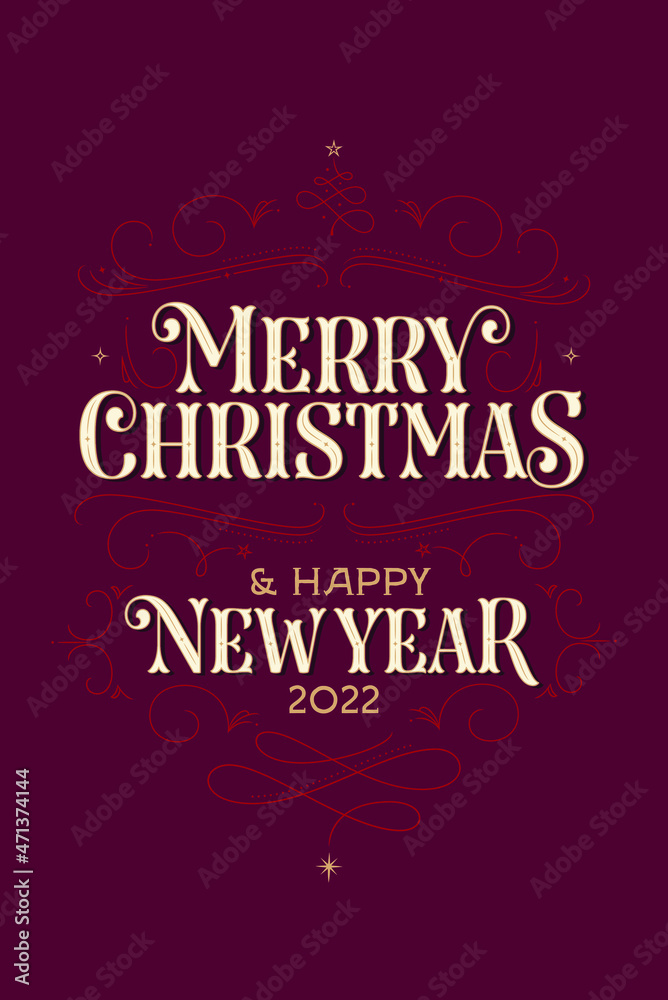 Merry Christmas & Happy New Year Card Red & Gold