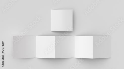 Square pages accordion or zigzag fold brochure mock up on white background. Five panels, ten pages leaflet