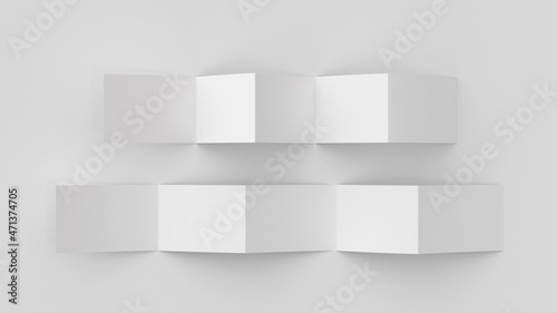 Horizontal pages accordion or zigzag fold brochure mock up on white background. Five panels, ten pages leaflet