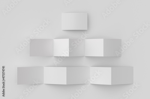 Horizontal pages accordion or zigzag fold brochure mock up on white background. Five panels  ten pages leaflet