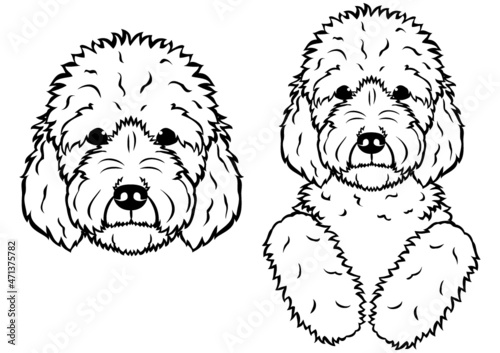 silver doodle dog head and peeking line art design