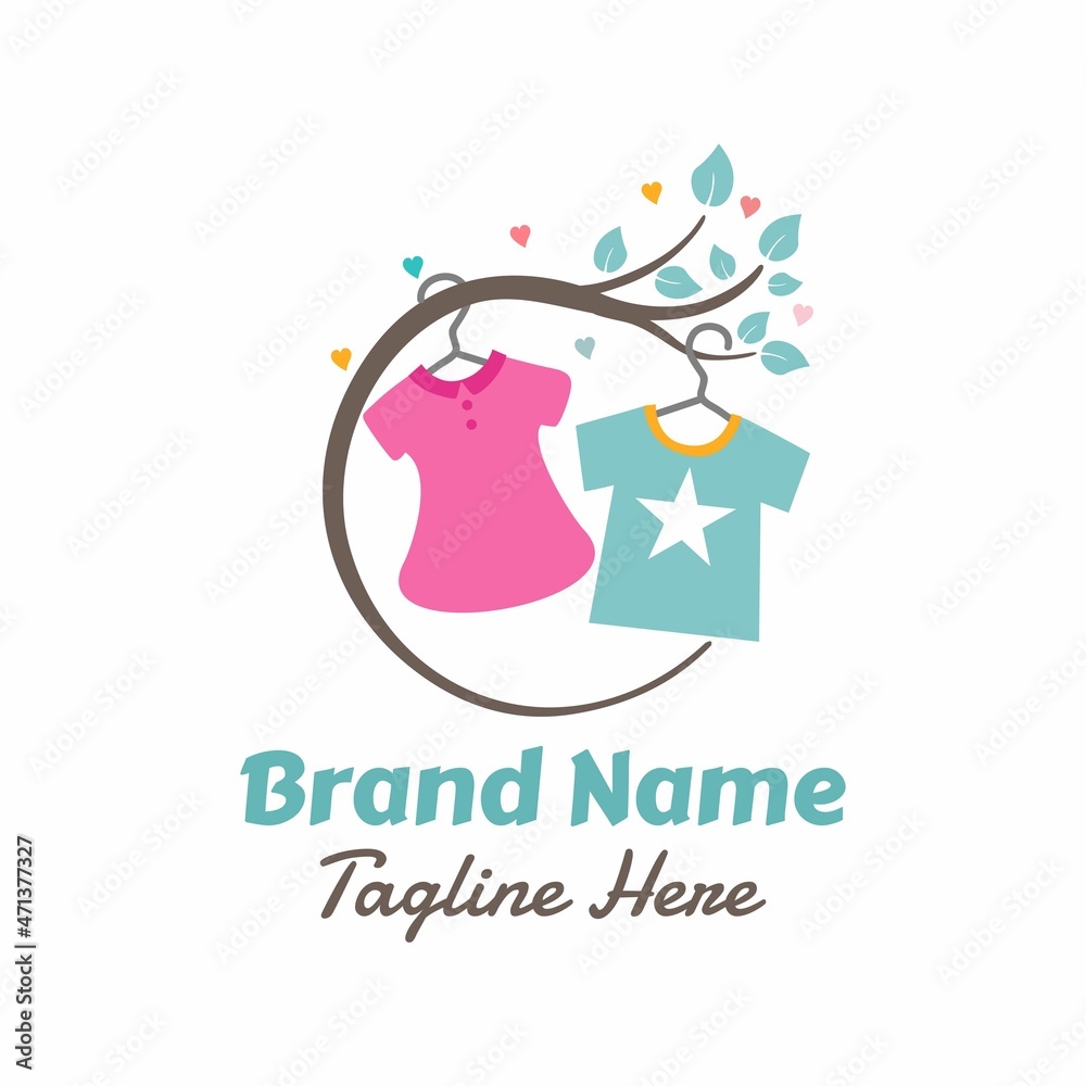 kids clothing store logo with clothes hanging on a branch Stock Vector ...